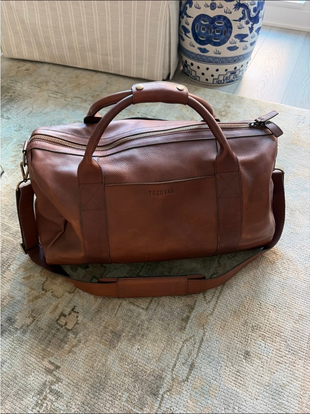 Tecovas Large Brown Leather Duffel with Shoulder Strap